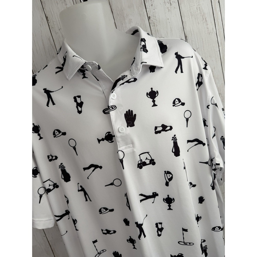 Men's DEOLAS Golf Shirt Black And White Golf Theme Cart Tee Club Size XXL